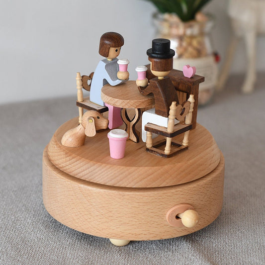 Personalized Wooden Music Box, Afternoon Latte Music Box, RotatingMusic Box ,Gifts for girlfriends,Valentine day gift,Home Decoration