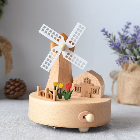 Personalized wooden handmade music box ,Customized Music Box,Windmill Music Box, Holiday Gifts,Party Gifts,Special Keepsake