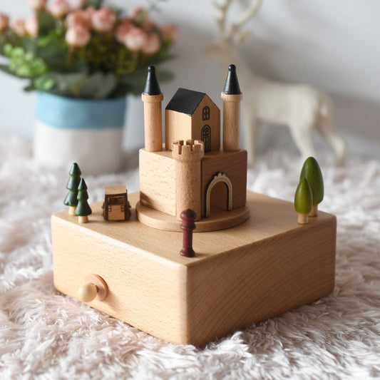 Personalized Engraved Wooden Music Box, Castle Music Box, Custom Music Boxes, Unique Gifts, Special Souvenirs, Holiday Gifts