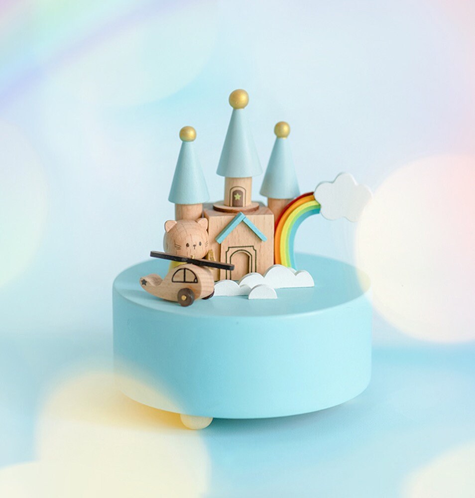 Personalized wooden handmade music box,Cat Castle Music Box,Customized Music Box,christening gift,holiday gift,birthday gifts
