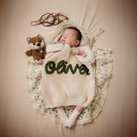 Custom Name Baby Sweater,Personalized Hand Embroidered Baby Sweaters,Unique Baby Sweater,Newborn Gift,Birthday Gift For Baby Girl Boy Hand Embroidered woodyhousetoys