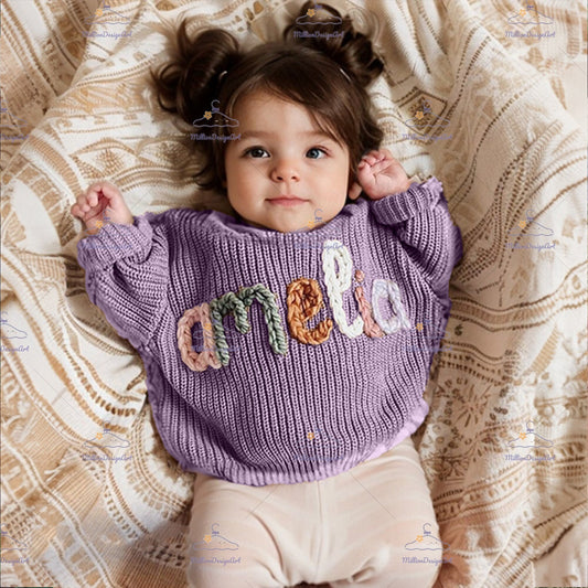 Hand Embroidered Name Sweater, Personalized Newborn Baby Name Sweater, Baby Sweater With Name,Baby Shower Gift,Birthday Gift For baby Hand Embroidered woodyhousetoys