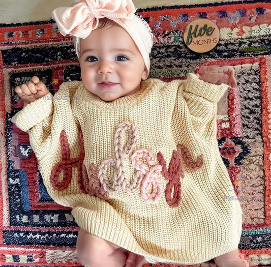 Hand Embroidered Name Baby Sweater,Personalized Baby Name Sweater,Custom Baby Sweater With Name,Welcome Baby Gift,Christmas Gift For Baby Hand Embroidered woodyhousetoys